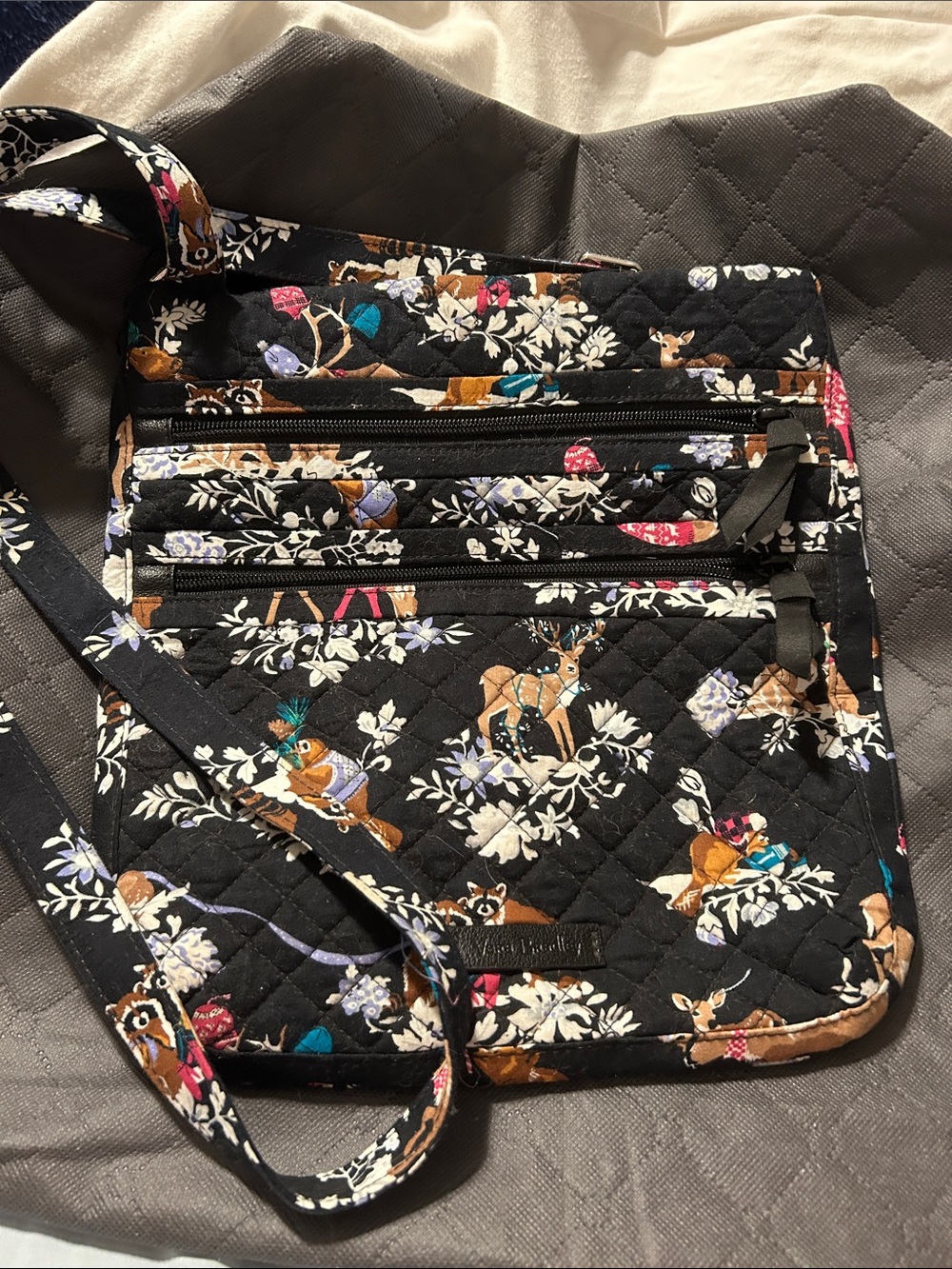 Vera Bradley Black Quilted Floral & Deer Crossbody